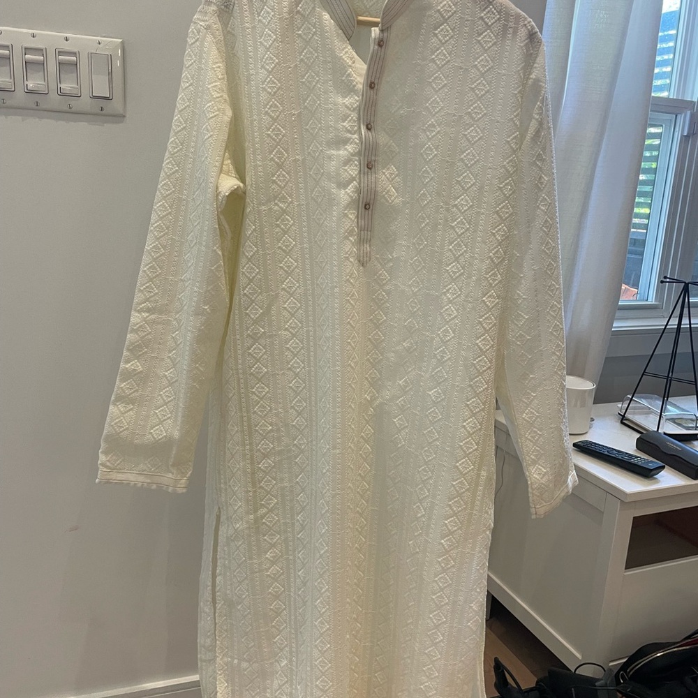 Cream coloured formal Indian kurta pajama set (with pants)
